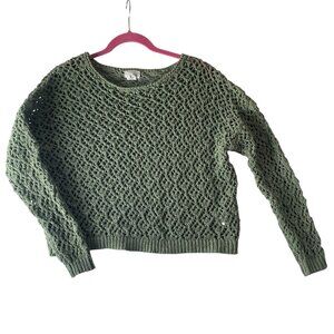 Artelier NICOLE‎ MILLER Sweater Small Crochet Crop Green Boxy Coastal Beachy